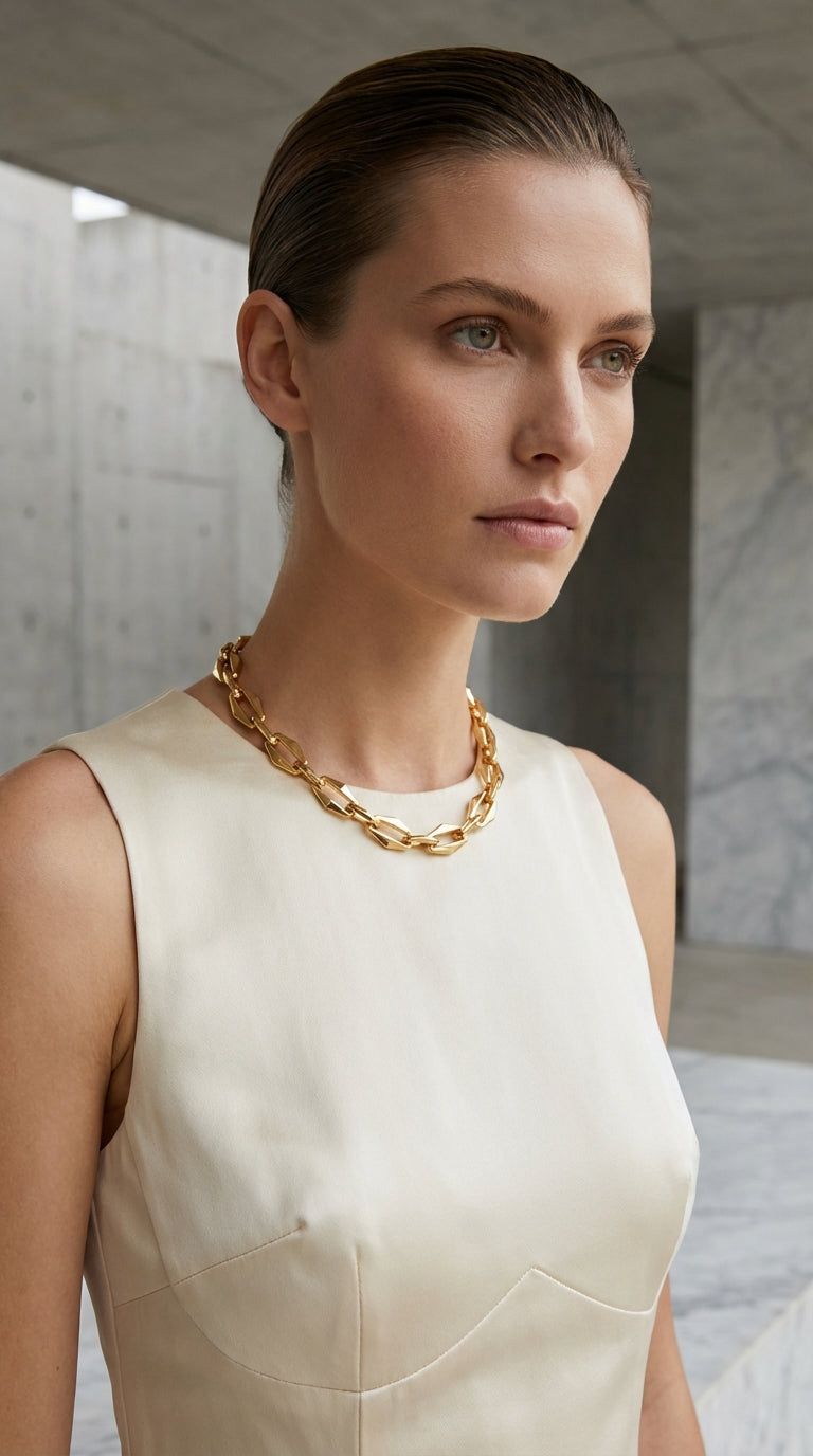 ENVY Short Chunky Faceted Gold Link Necklace