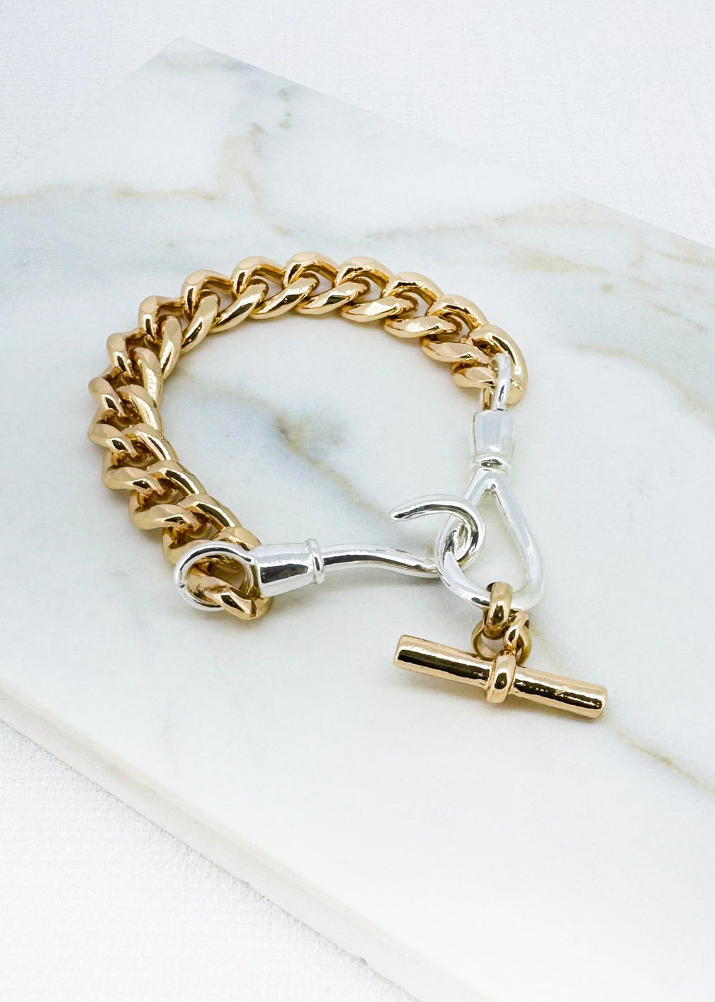 ENVY Gold Chain Bracelet with Silver Hock and Gold T-Bar