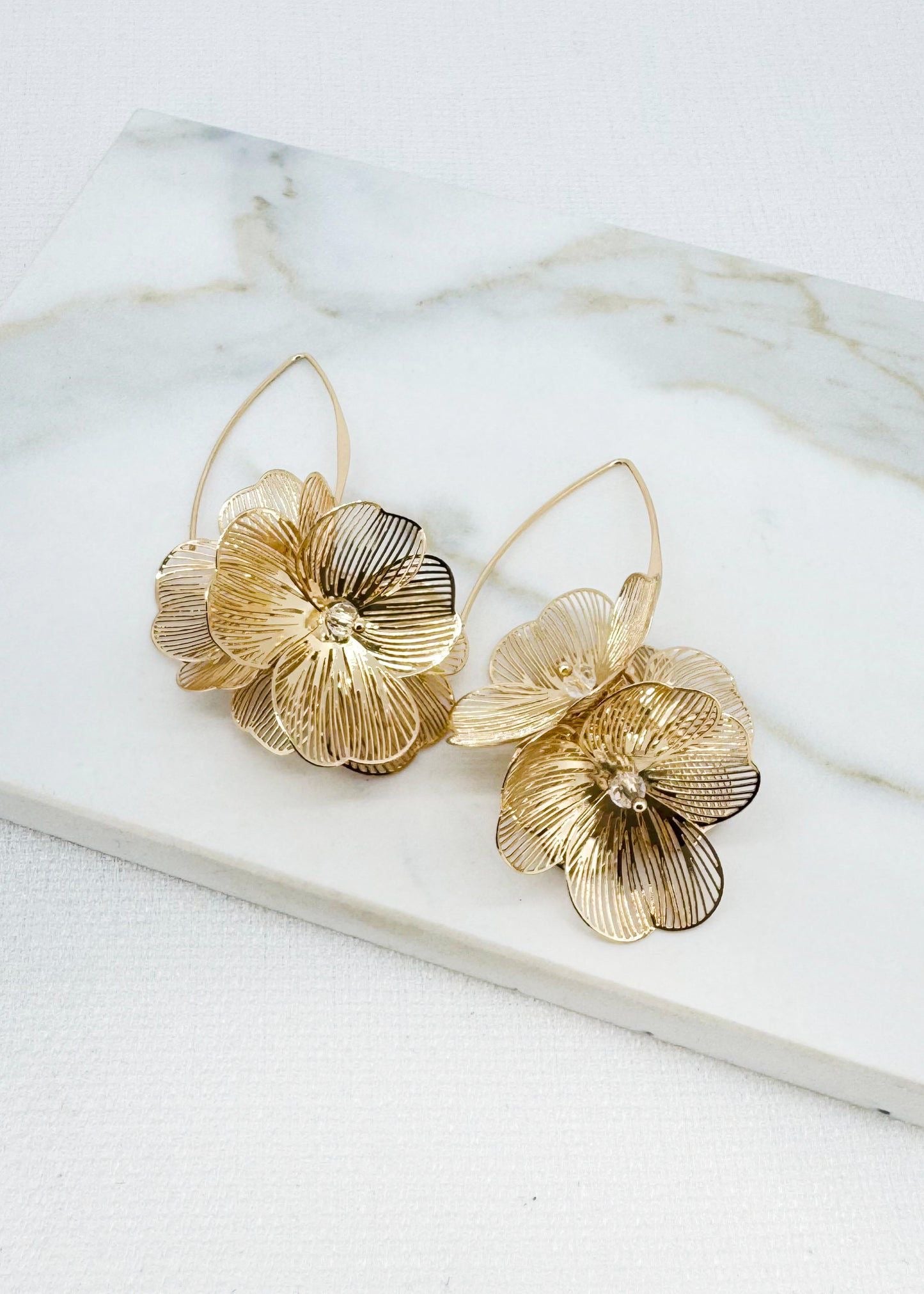 ENVY Long Gold Petal Design Earring