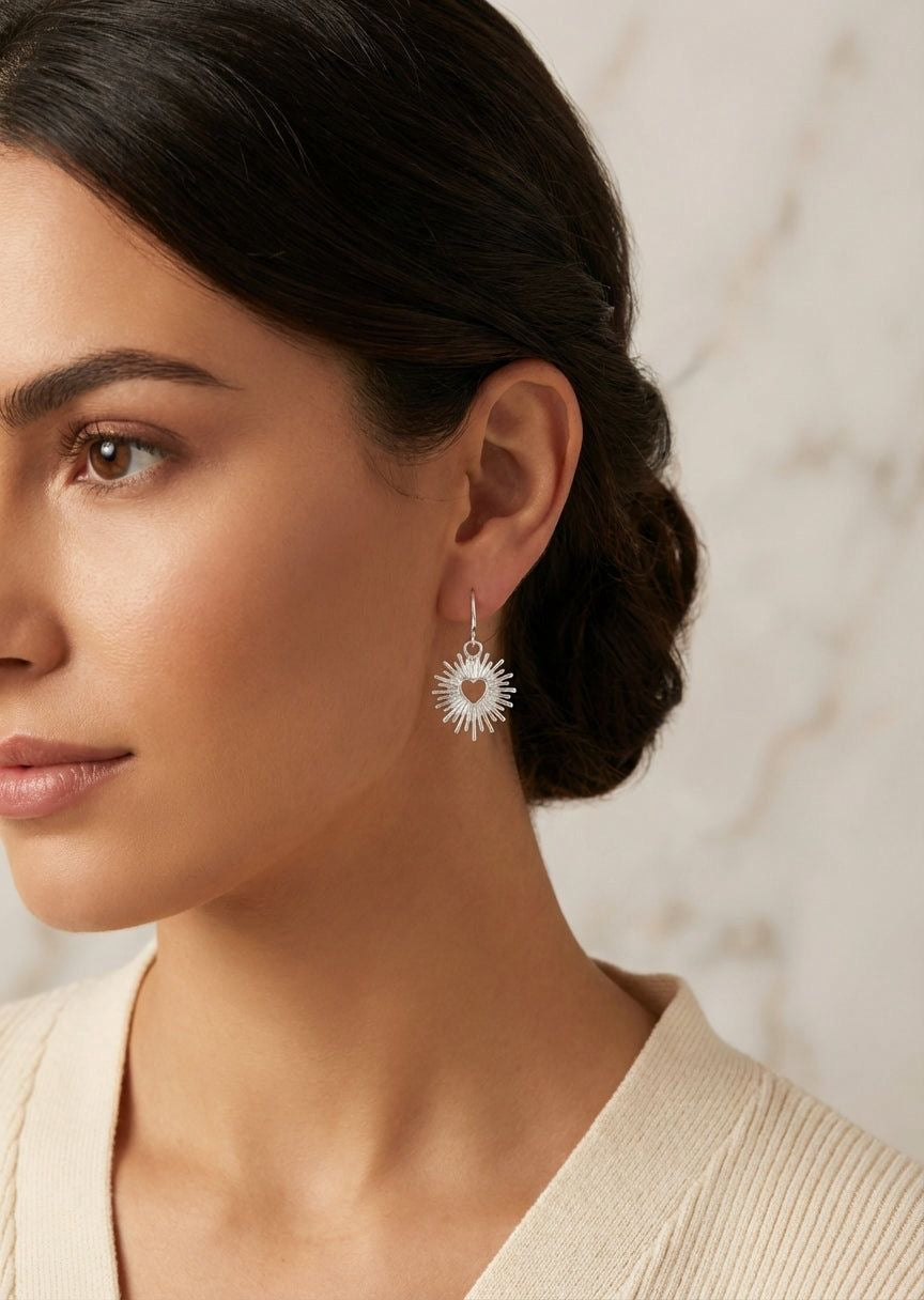 ENVY Silver Heart Pendant Dropper Earring