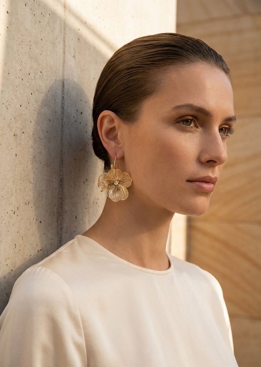 ENVY Long Gold Petal Design Earring