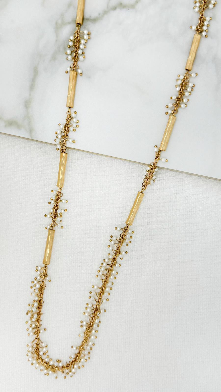 ENVY Long Gold Chain and Bead Necklace