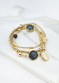 ENVY Gold Triple Layer Stretched Bracelet with Grey Bead Design