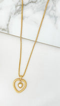 ENVY Long Gold Double Textured Heart Pendant Necklace