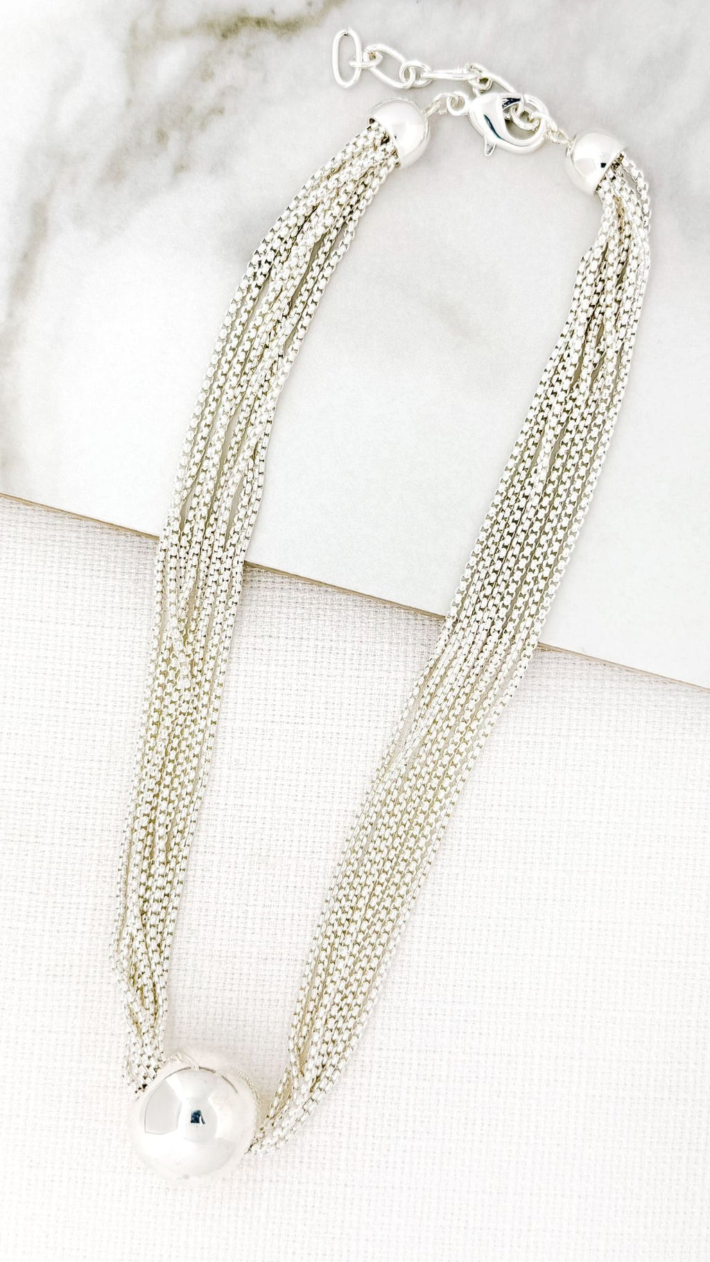 ENVY Short Silver Multi Chain Necklace with Large Ball Pendant