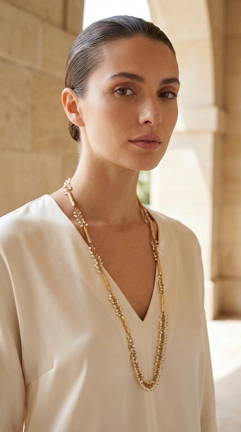 ENVY Long Gold Chain and Bead Necklace