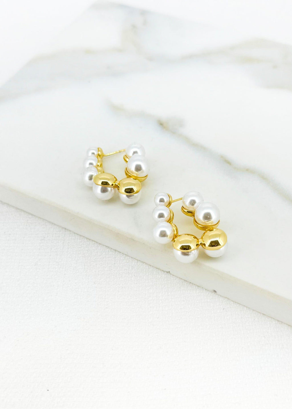 ENVY Gold and Pearl Ball Hoop Earring