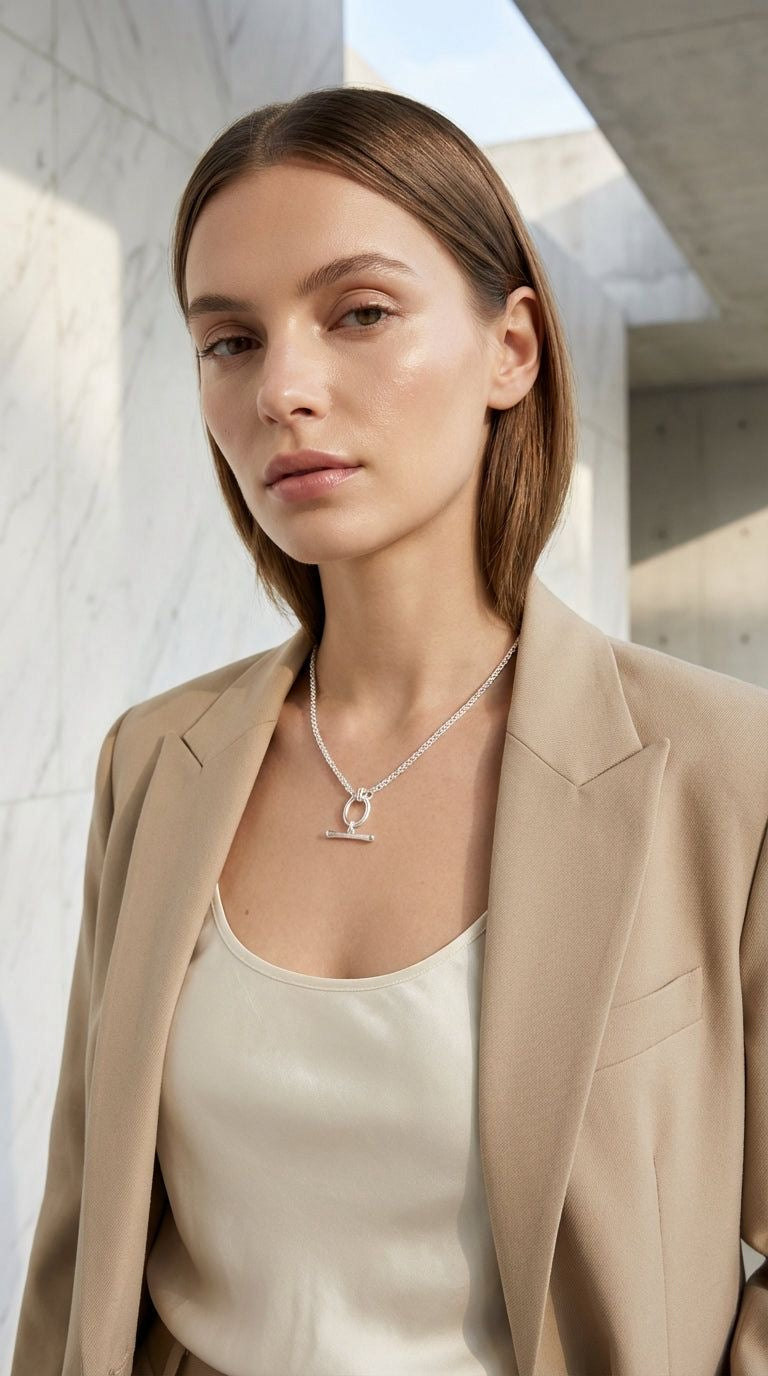 ENVY Short Silver T-Bar Necklace