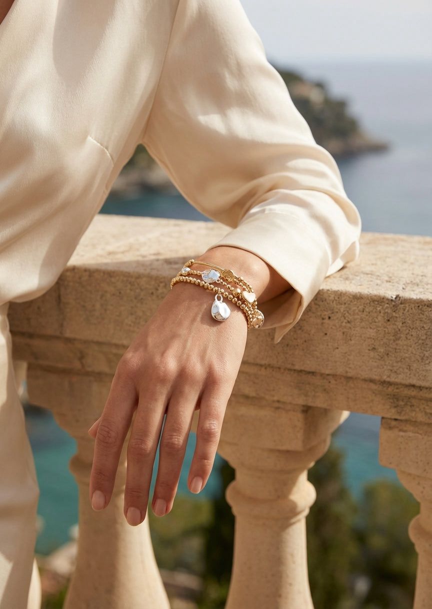 ENVY Gold Triple Layer Bracelet with Silver Bead Design