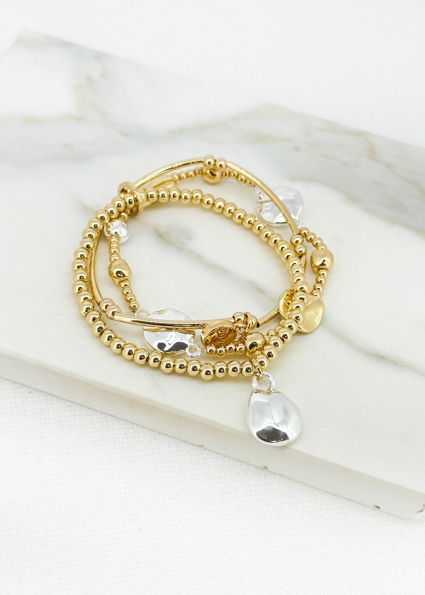 ENVY Gold Triple Layer Bracelet with Silver Bead Design